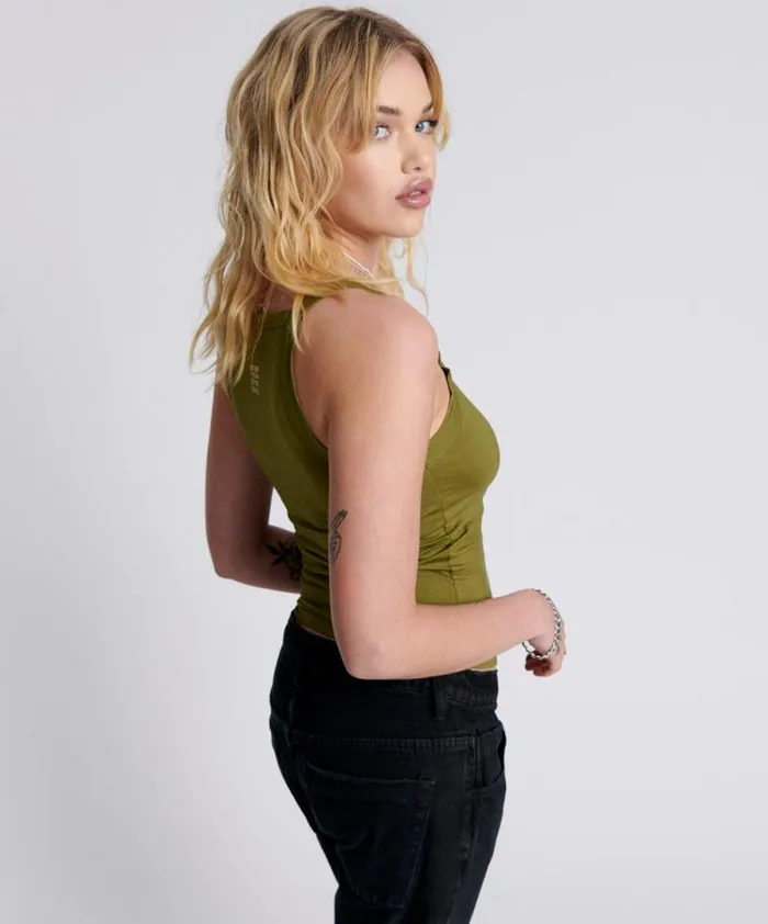Women MIAMI BAMBOO LOGO TANK KHAKI One Teaspoon Tees and Tanks Women MIAMI BAMBOO LOGO TANK KHAKI One Teaspoon Tees and Tanks