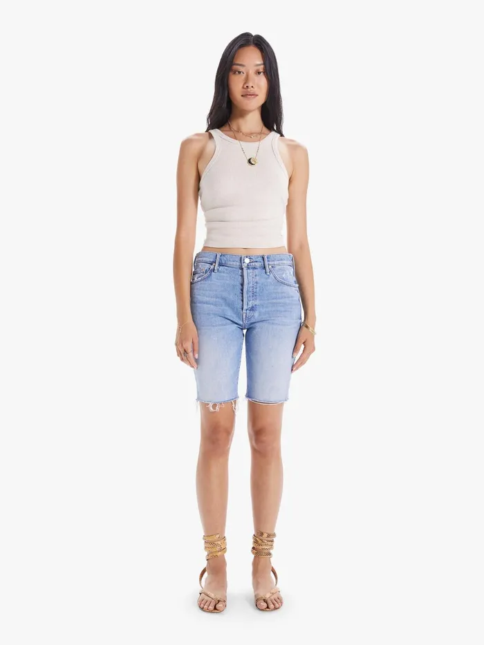 Women Mid Rise Mother Denim The Trickster Short Medium Blue