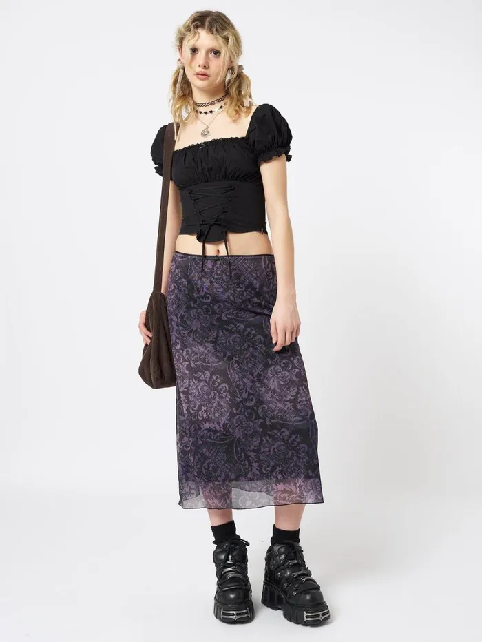 Women Minga London Bottoms Dark Renaissance Midi Mesh Skirt