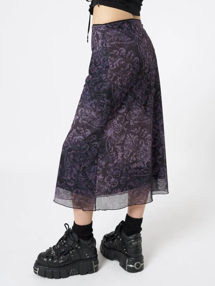 Women Minga London Bottoms Dark Renaissance Midi Mesh Skirt