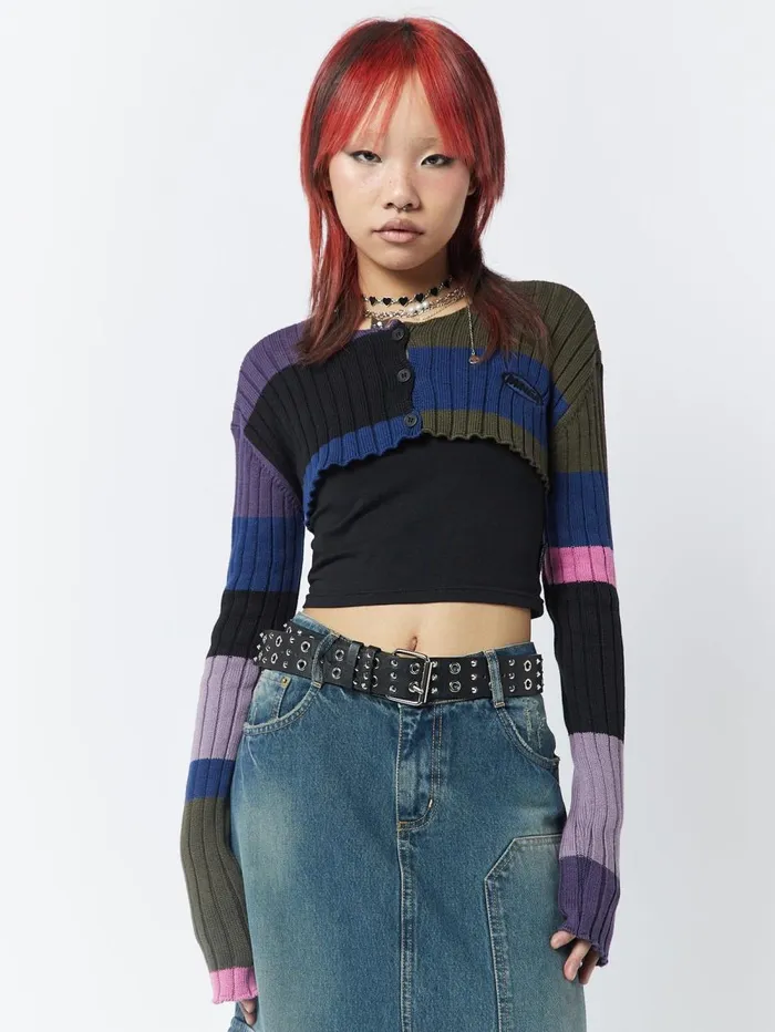 Women Minga London Jackets and Cardigans Clueless MultiColour Extreme Cropped Cardigan