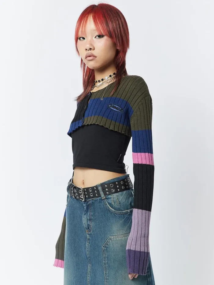 Women Minga London Jackets and Cardigans Clueless MultiColour Extreme Cropped Cardigan