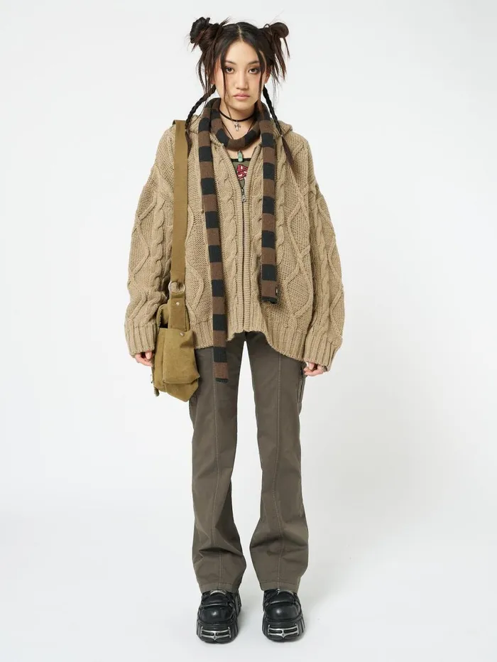 Women Minga London Jackets and Cardigans Eli Beige Zip Up Cable Knit Cardigan