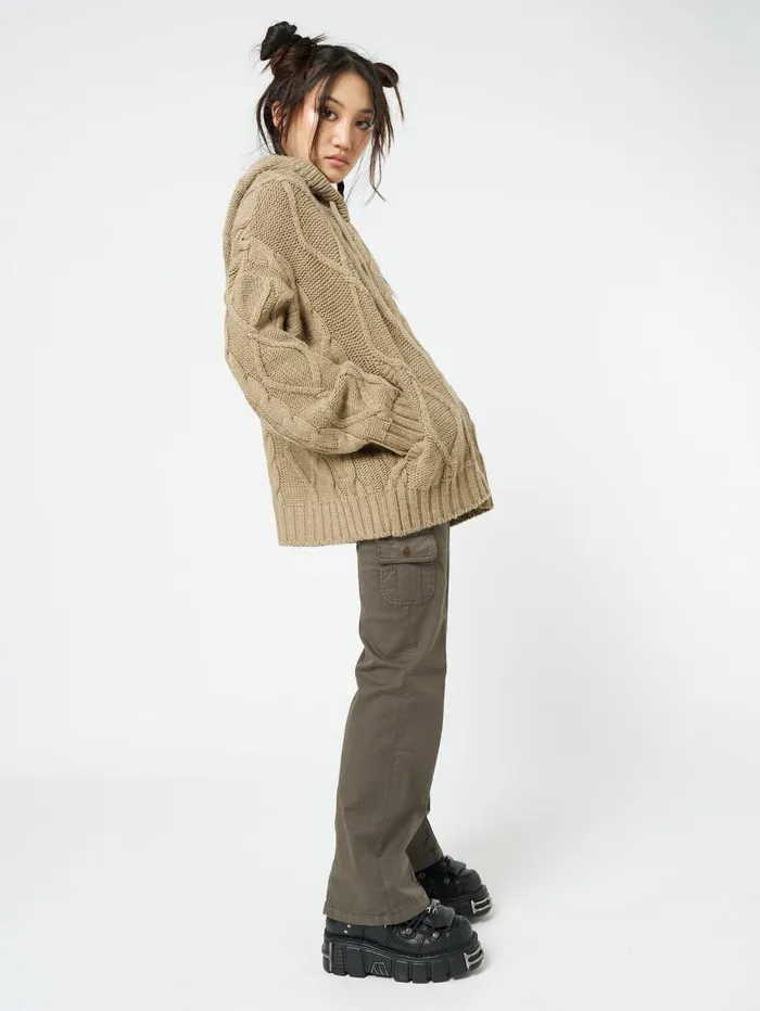 Women Minga London Jackets and Cardigans Eli Beige Zip Up Cable Knit Cardigan