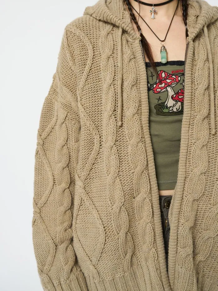 Women Minga London Jackets and Cardigans Eli Beige Zip Up Cable Knit Cardigan