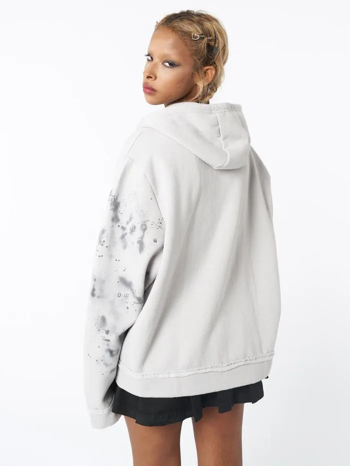 Women Minga London Jackets and Cardigans Stained Grey Zip Up Hoodie