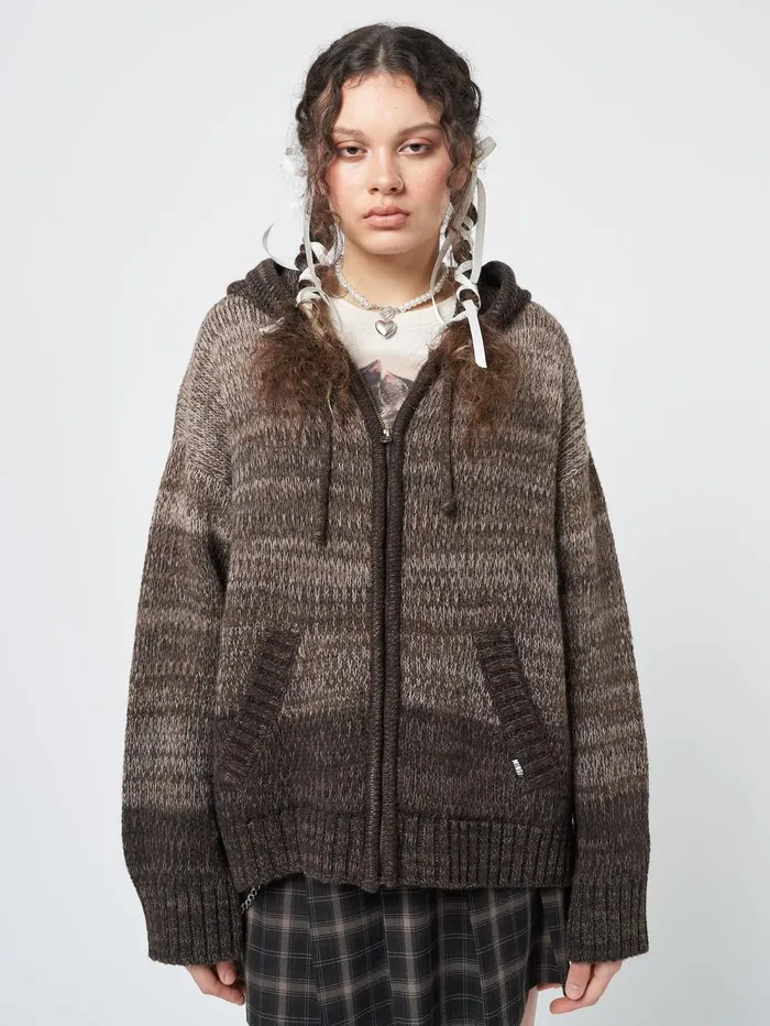 Women Minga London Knitwear Oyster Zip Up Hood Knit Cardigan