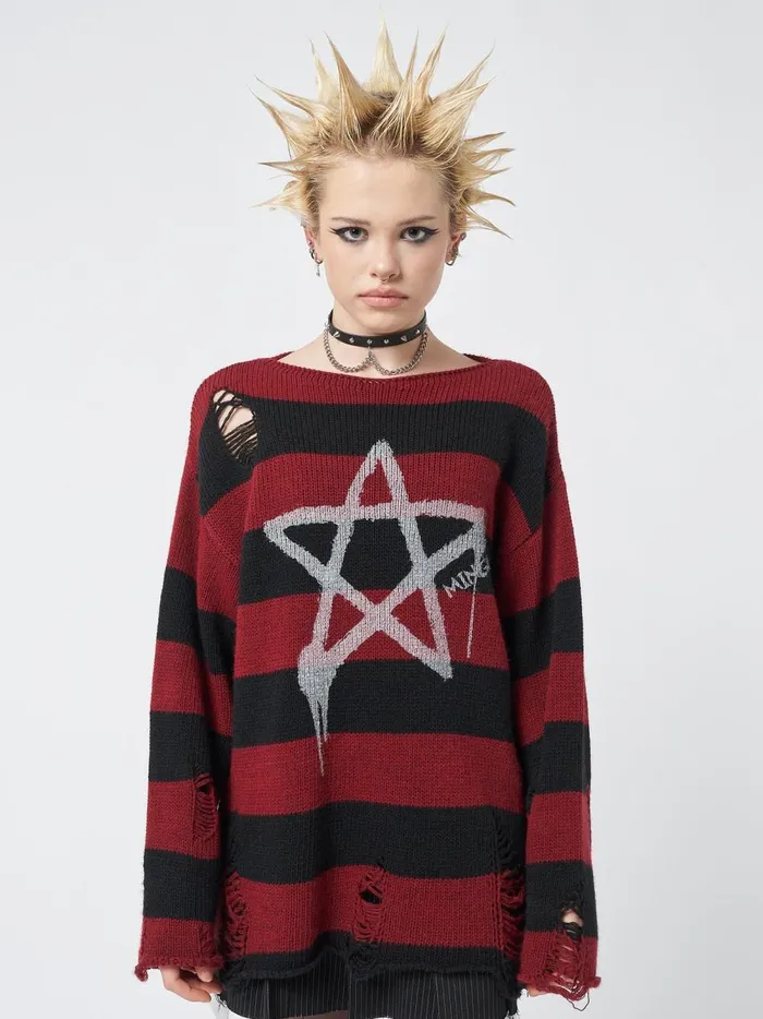 Women Minga London Sweaters and Hoodies Pentagram Star Striped Knit Jumper