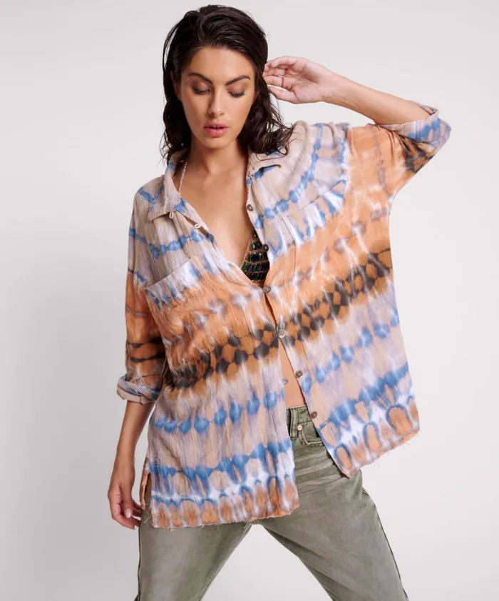 Women MIRAGE HAND TIE DYED MUSLIN LONG LINE SHIRT One Teaspoon Shirts Women MIRAGE HAND TIE DYED MUSLIN LONG LINE SHIRT One Teaspoon Shirts