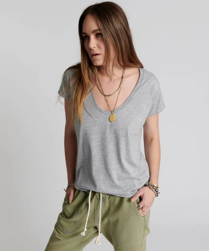 Women ONE TEASPOON SCOOP NECK BASIC TEE GREY One Teaspoon Tees and Tanks Women ONE TEASPOON SCOOP NECK BASIC TEE GREY One Teaspoon Tees and Tanks
