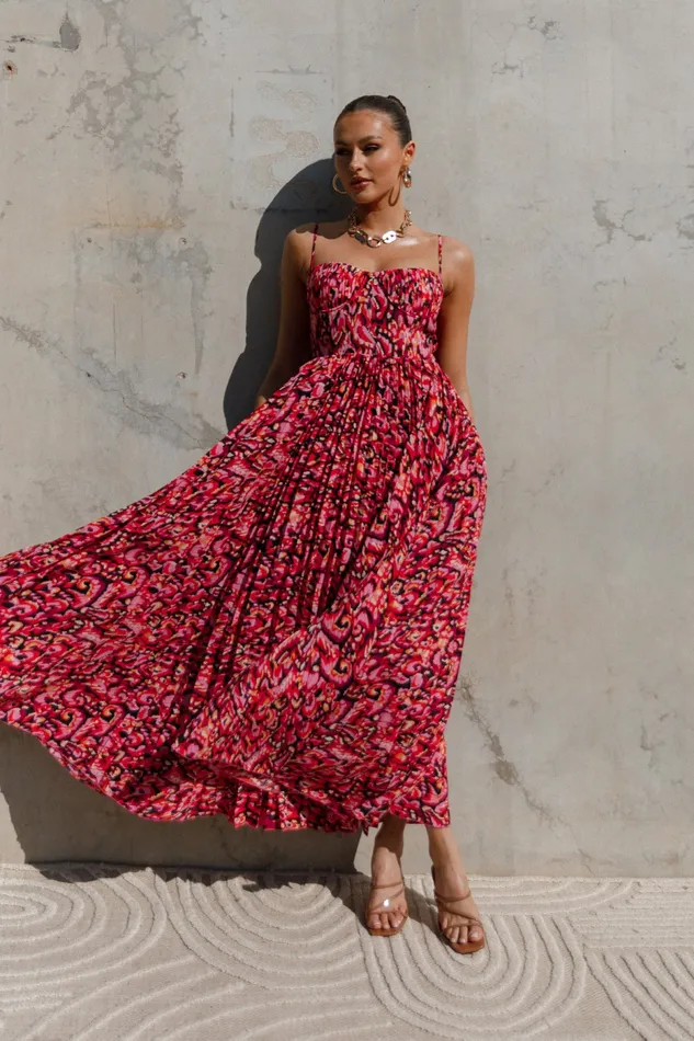 Women Petal and Pup Achanti Pleated Maxi Dress Pink Multi Event Dresses