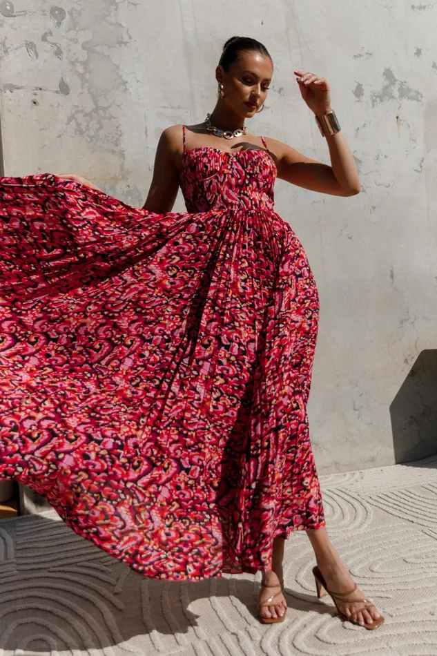 Women Petal and Pup Achanti Pleated Maxi Dress Pink Multi Event Dresses