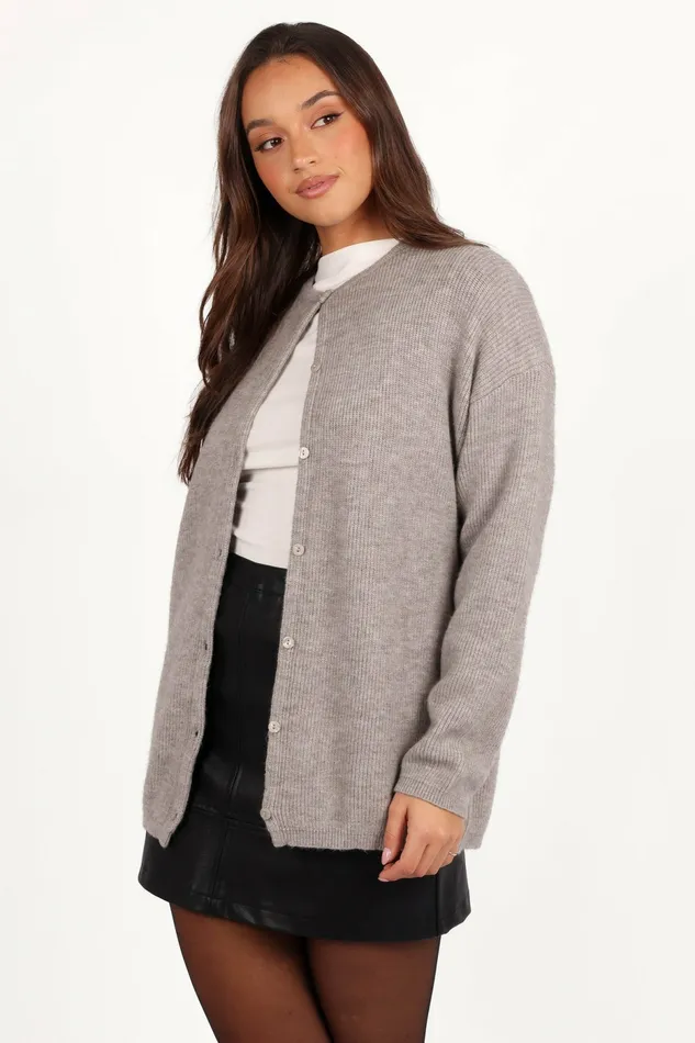 Women Petal and Pup Astor Classic Button Up Cardigan Light Grey Sweaters