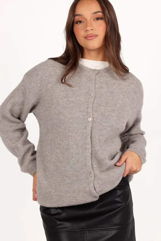 Women Petal and Pup Astor Classic Button Up Cardigan Light Grey Sweaters