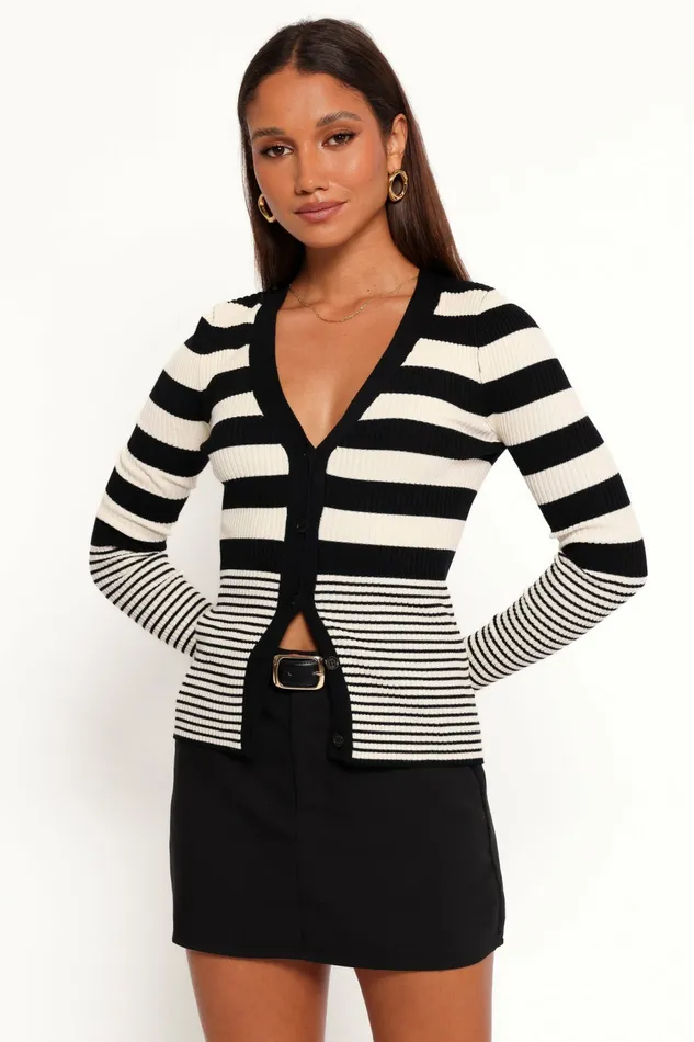 Women Petal and Pup Sorella Cardigan Top Black Cream Stripe Sweaters