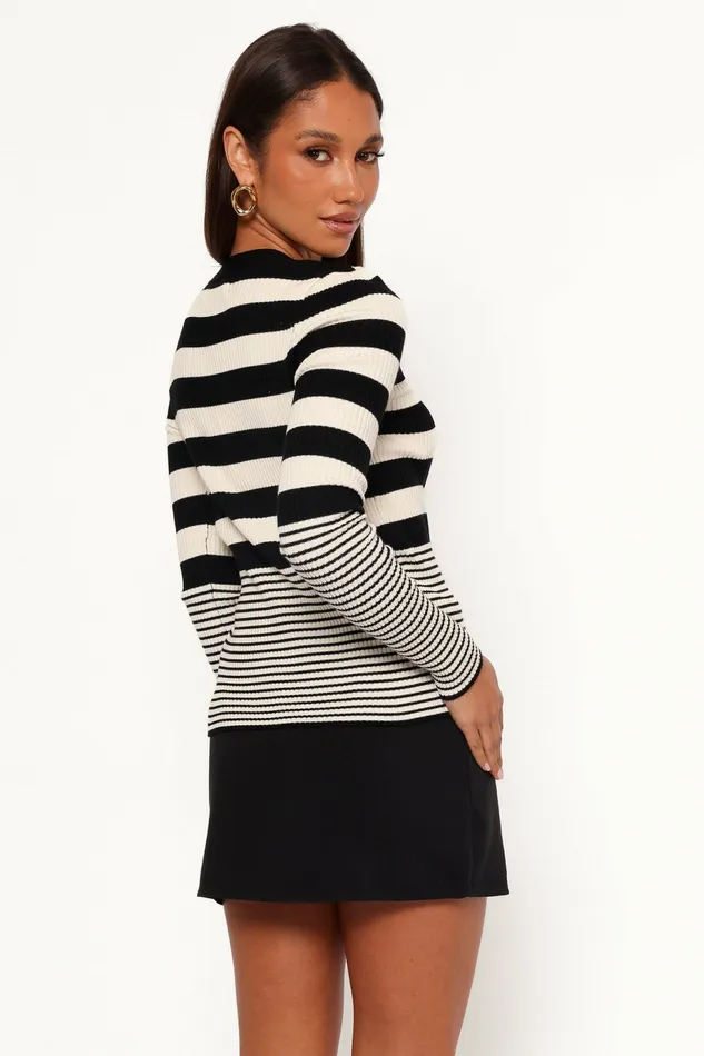 Women Petal and Pup Sorella Cardigan Top Black Cream Stripe Sweaters