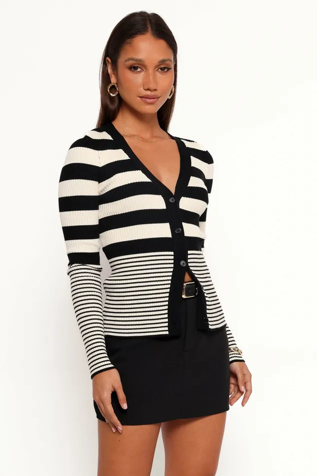 Women Petal and Pup Sorella Cardigan Top Black Cream Stripe Sweaters