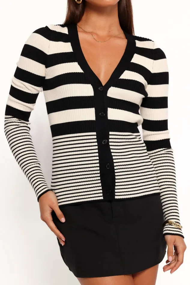 Women Petal and Pup Sorella Cardigan Top Black Cream Stripe Sweaters