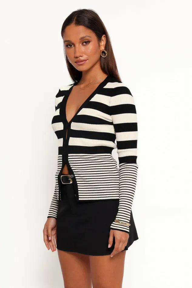Women Petal and Pup Sorella Cardigan Top Black Cream Stripe Sweaters