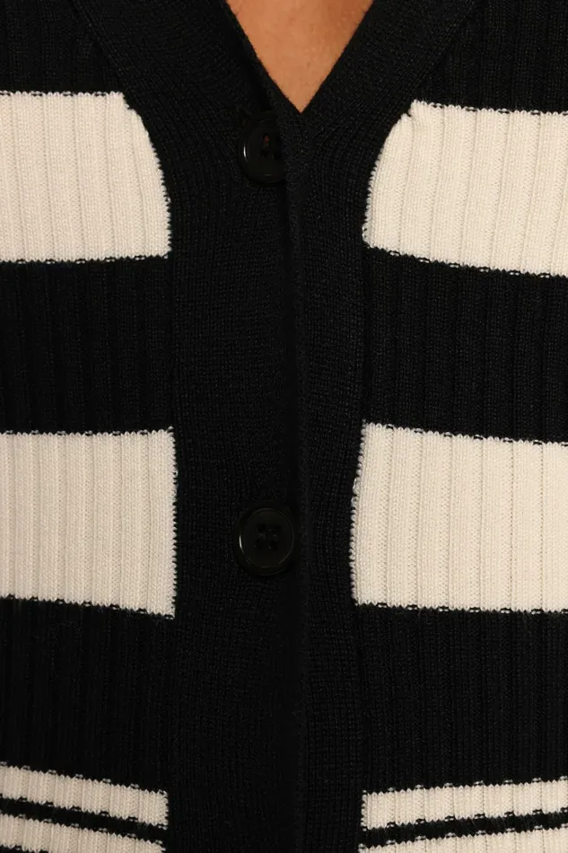 Women Petal and Pup Sorella Cardigan Top Black Cream Stripe Sweaters