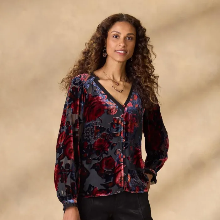 Women Primula Velvet Shirt Onyx Sundance Catalog Tops