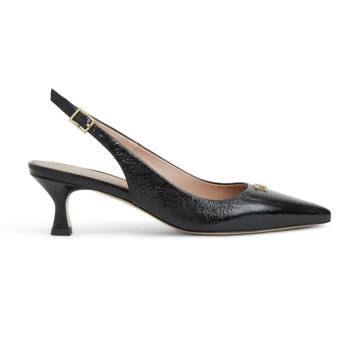 Women Pumps Bruno Magli FIONA Slingback Pump BLACK CRINKLE PATENT
