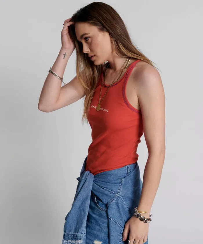 Women RED ONE TEASPOON LOGO SINGLET One Teaspoon Tees and Tanks Women RED ONE TEASPOON LOGO SINGLET One Teaspoon Tees and Tanks