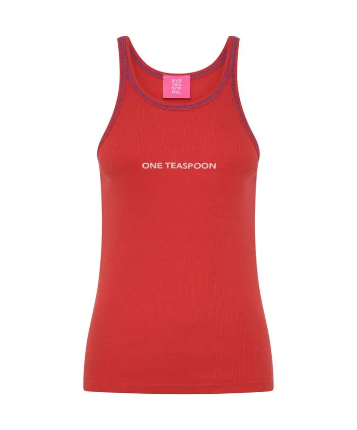 Women RED ONE TEASPOON LOGO SINGLET One Teaspoon Tees and Tanks Women RED ONE TEASPOON LOGO SINGLET One Teaspoon Tees and Tanks