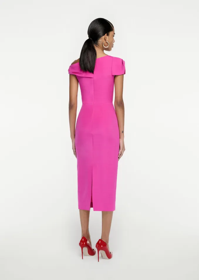 Women Roland Mouret Clothing Asymmetric Cap Sleeve Silk Wool Midi Dress