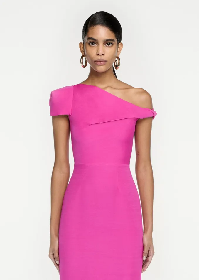 Women Roland Mouret Clothing Asymmetric Cap Sleeve Silk Wool Midi Dress