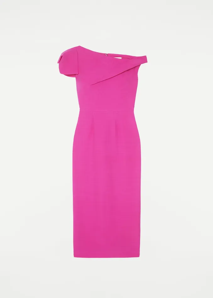 Women Roland Mouret Clothing Asymmetric Cap Sleeve Silk Wool Midi Dress