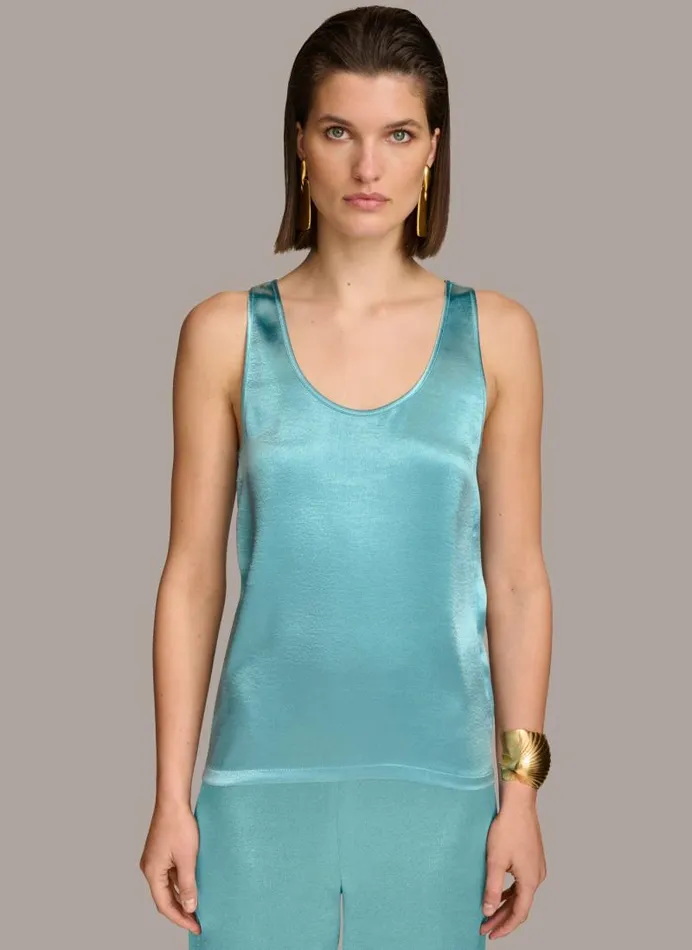 Women ROUND NECK SHINY TANK Lagoon Donna Karan New York Sweaters And Tops