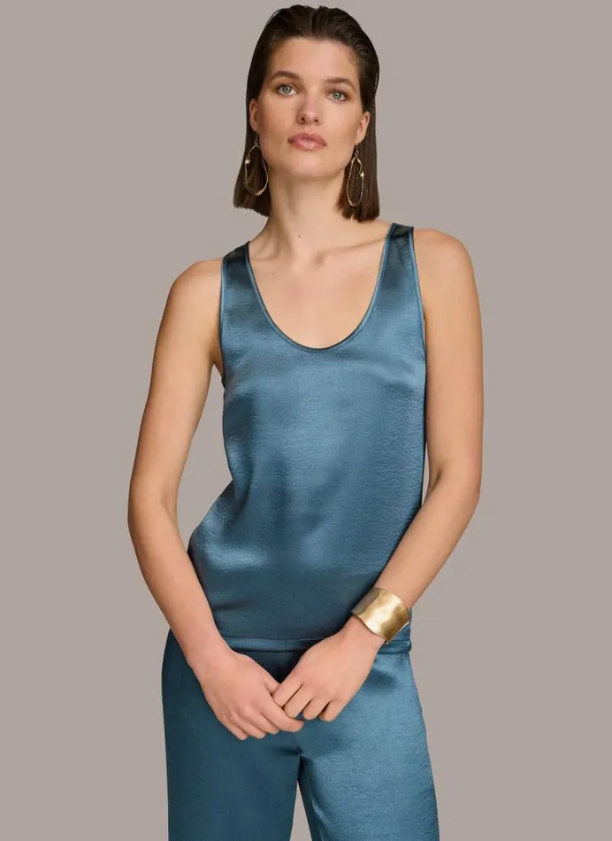 Women ROUND NECK SHINY TANK Tide Navy Donna Karan New York Sweaters And Tops