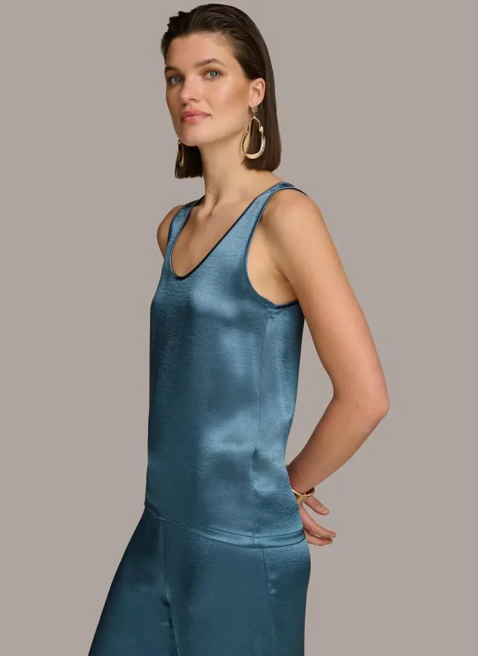 Women ROUND NECK SHINY TANK Tide Navy Donna Karan New York Sweaters And Tops Women ROUND NECK SHINY TANK Tide Navy Donna Karan New York Sweaters And Tops