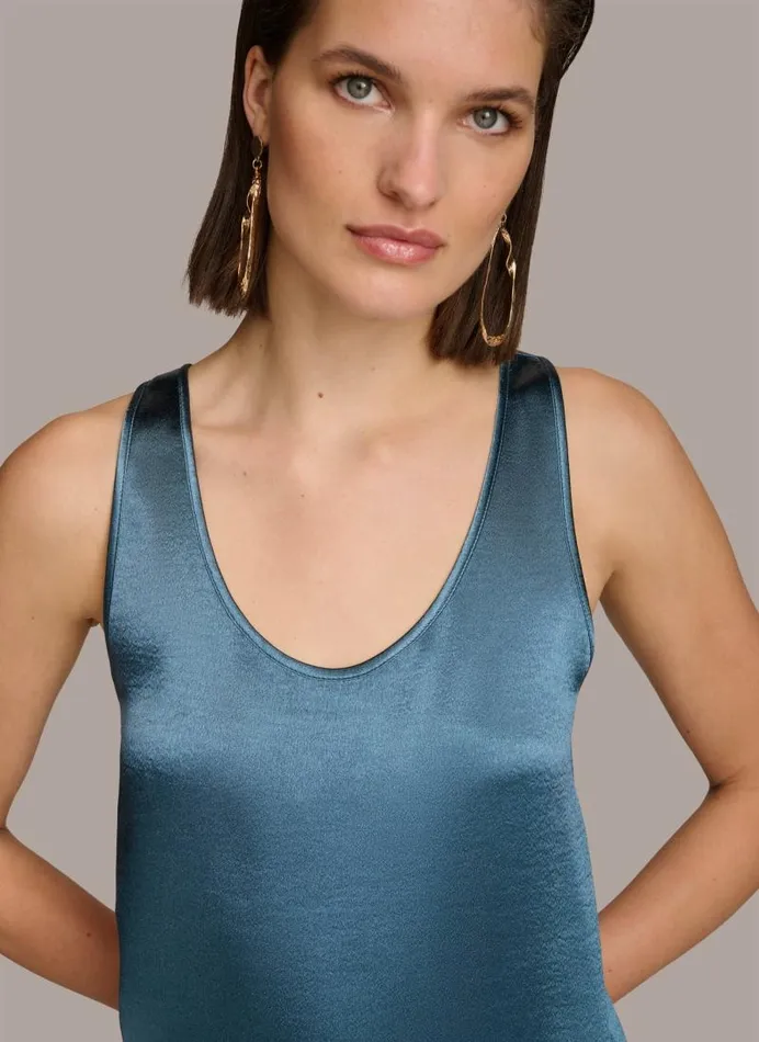 Women ROUND NECK SHINY TANK Tide Navy Donna Karan New York Sweaters And Tops Women ROUND NECK SHINY TANK Tide Navy Donna Karan New York Sweaters And Tops