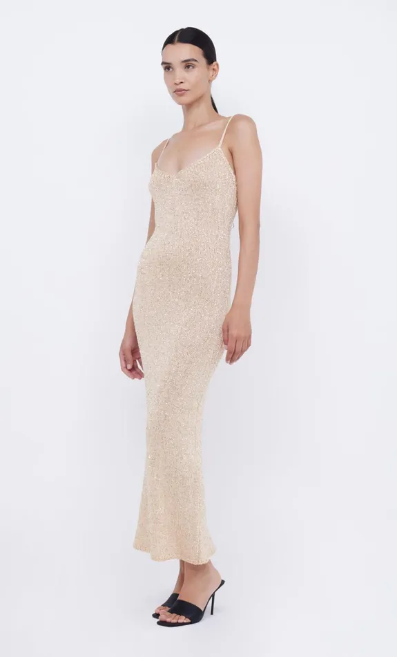 Women SADIE SEQUIN KNIT SLIP DRESS 8211 GOLD Bec Bridge Wedding Guest
