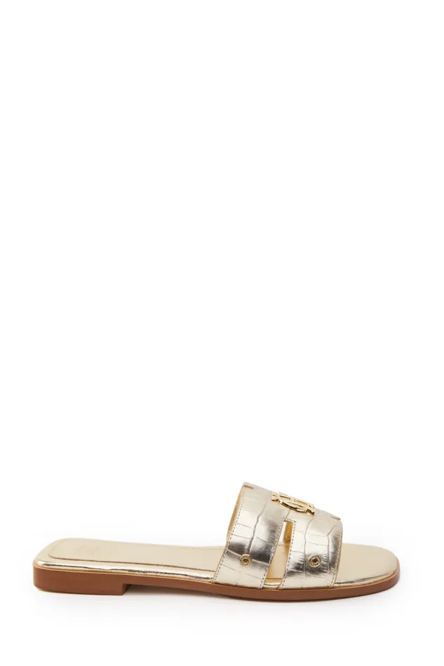 Women Sandals and Slides Holland Cooper Monogram Slides Gold Croc
