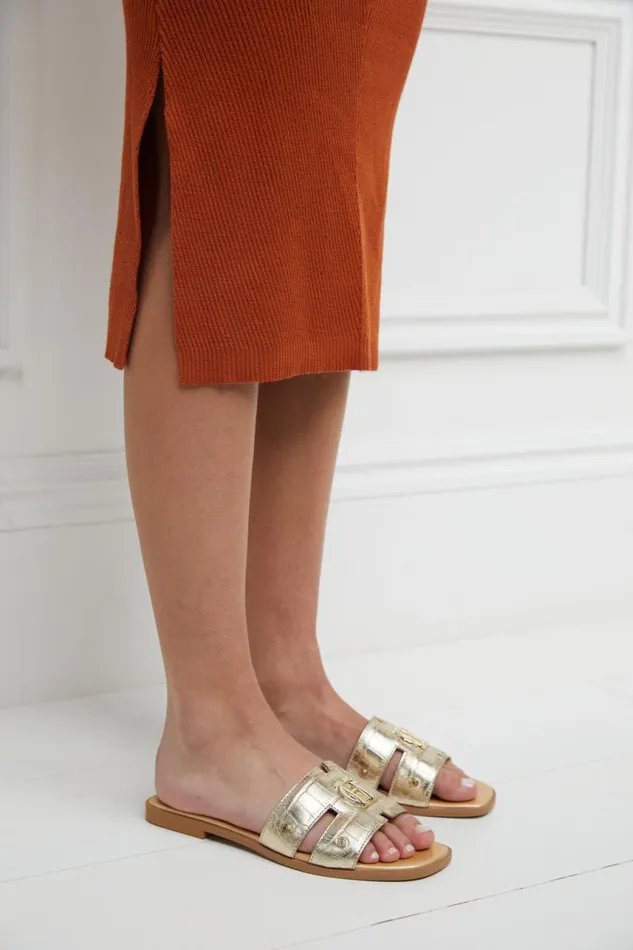 Women Sandals and Slides Holland Cooper Monogram Slides Gold Croc Women Sandals and Slides Holland Cooper Monogram Slides Gold Croc