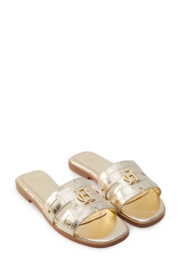 Women Sandals and Slides Holland Cooper Monogram Slides Gold Croc Women Sandals and Slides Holland Cooper Monogram Slides Gold Croc