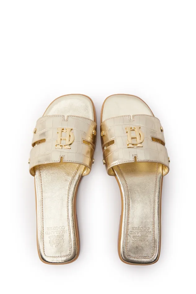Women Sandals and Slides Holland Cooper Monogram Slides Gold Croc Women Sandals and Slides Holland Cooper Monogram Slides Gold Croc