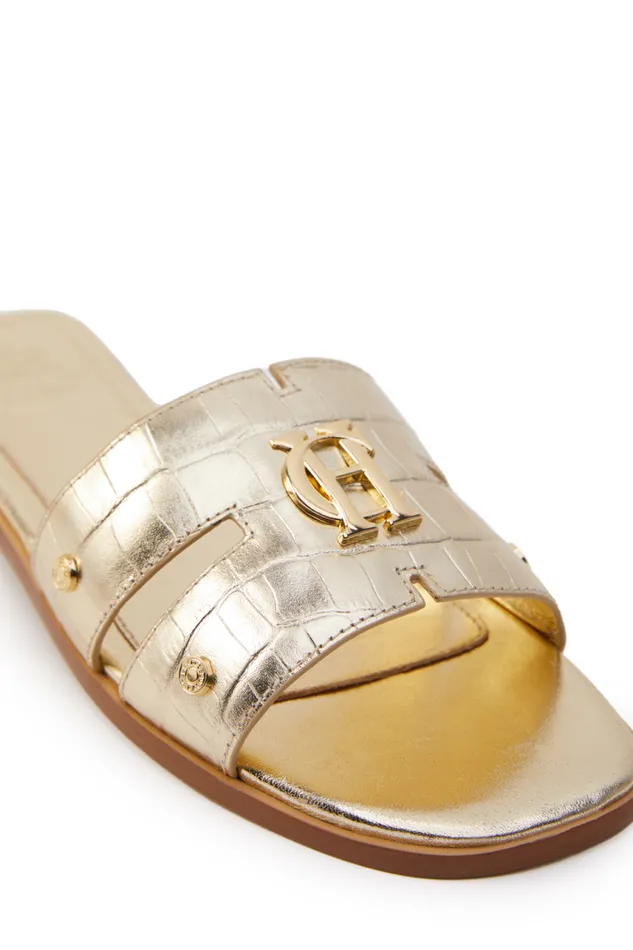 Women Sandals and Slides Holland Cooper Monogram Slides Gold Croc Women Sandals and Slides Holland Cooper Monogram Slides Gold Croc