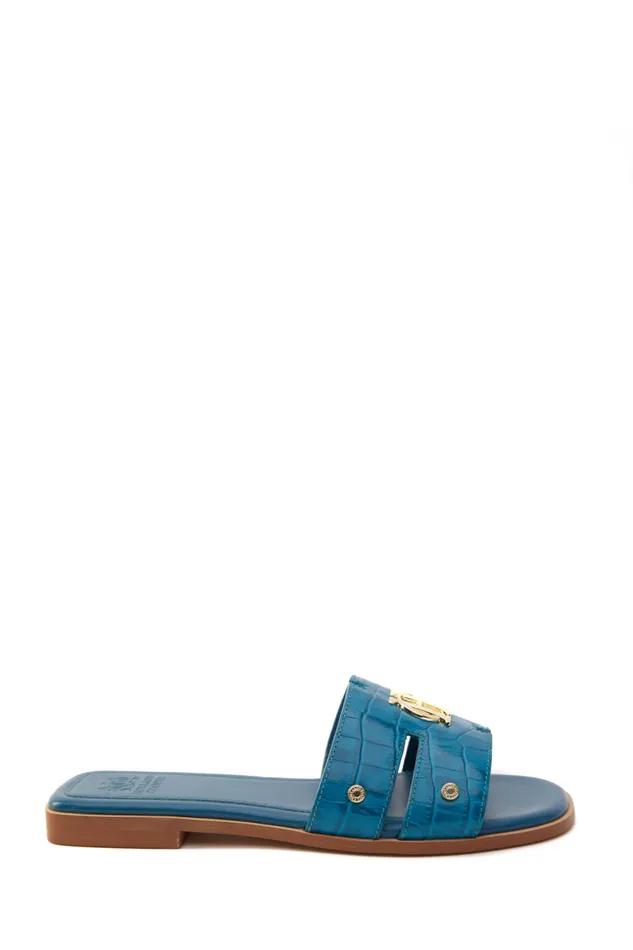 Women Sandals and Slides Holland Cooper Monogram Slides Teal Croc