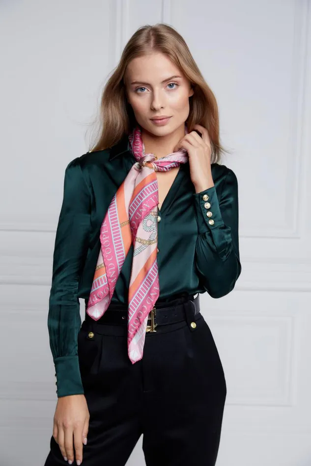Women Scarves Holland Cooper Regal Horse Silk Scarf Coral