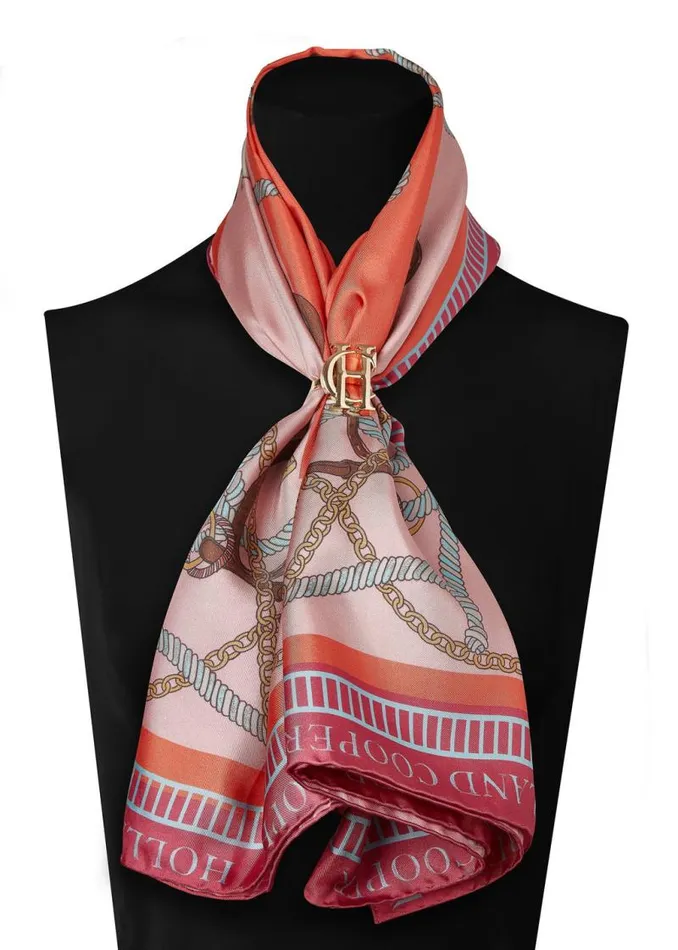 Women Scarves Holland Cooper Regal Horse Silk Scarf Coral