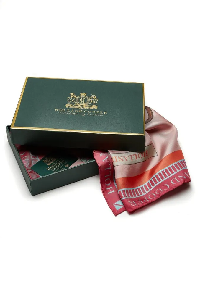 Women Scarves Holland Cooper Regal Horse Silk Scarf Coral