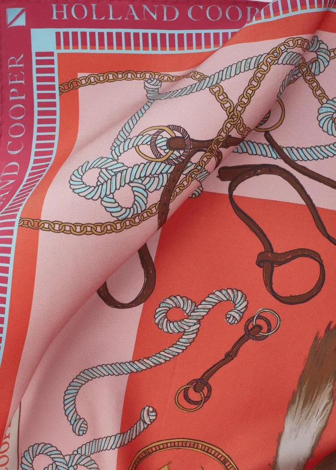 Women Scarves Holland Cooper Regal Horse Silk Scarf Coral