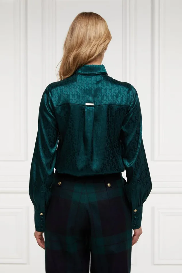 Women Shirts and Blouses Holland Cooper Penny Jacquard Shirt Emerald Women Shirts and Blouses Holland Cooper Penny Jacquard Shirt Emerald