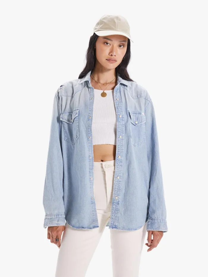Women Shirts Mother Denim The Western Overshirt Medium Blue