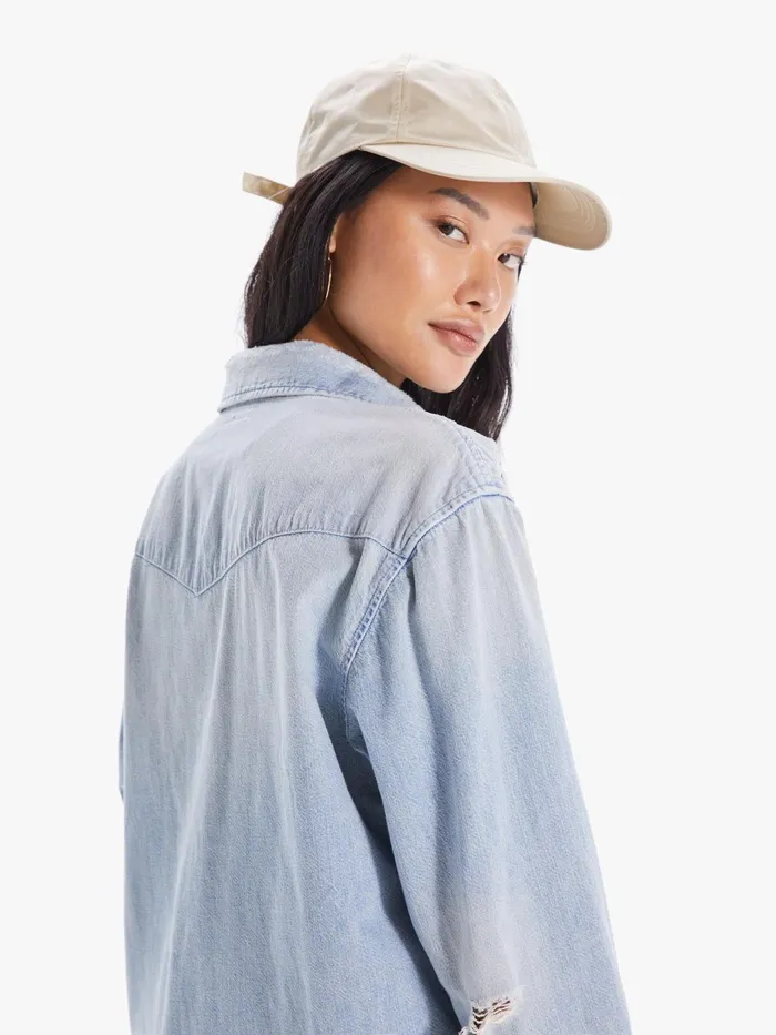 Women Shirts Mother Denim The Western Overshirt Medium Blue