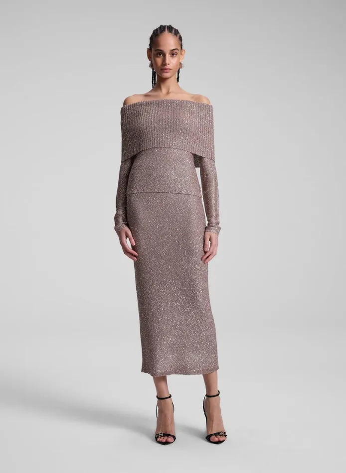 Women Skirts ALC Dana Metallic Knit Midi Skirt Mauvesilver